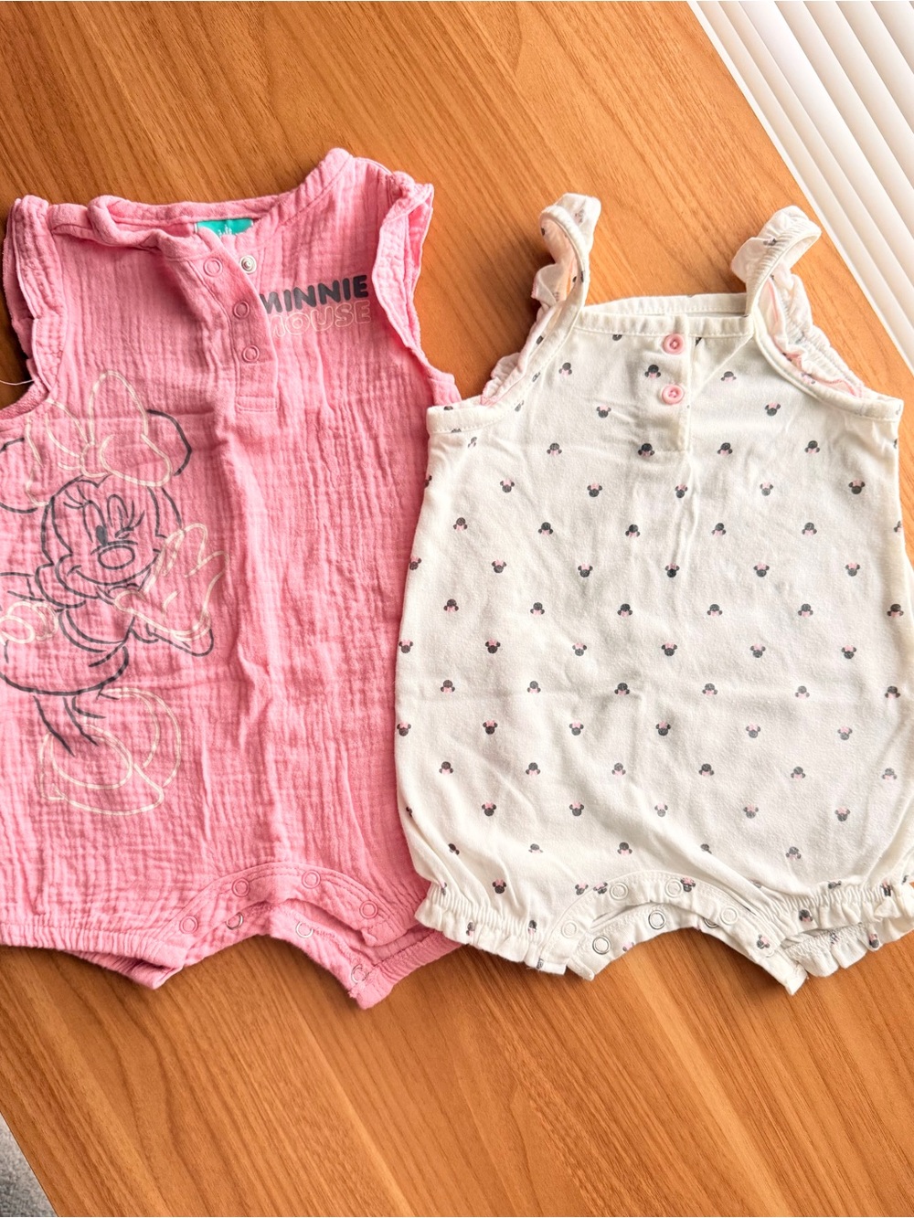 Disney Pink and White Minnie Mouse Baby One-Piece Bodysuits